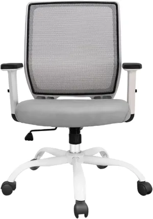 Ergonomic Office Chair Home Mesh Desk Chair with Adjustable Arms - Mid Back Computer Chairs for Adults - Swivel Task Chair Comfortable for Home Office (White &Grey)