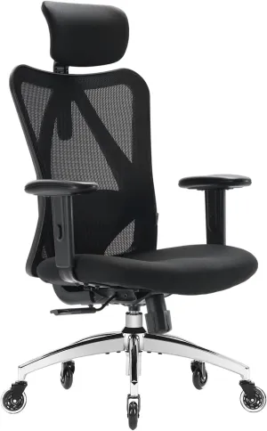 Ergonomic Office Chair, Mesh Computer Desk Chair with Adjustable Sponge Lumbar Support, Thick Cushion, PU Armrest and Headrest, High Back Swivel Home Office Task Chair for Work (Black)…