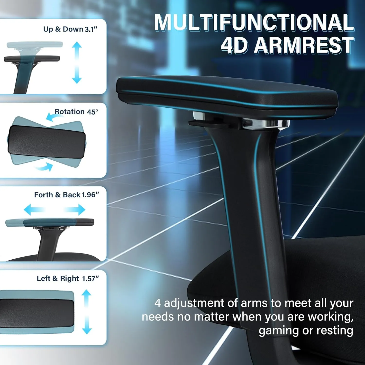 Ergonomic Office Chair with Foot Rest, High Back Computer Office Chair with Dynamic Lumbar Support, 2D Headrest, 4D Armrest, Sponge Seat, Mesh Home Office Desk Chair for Adults, Black