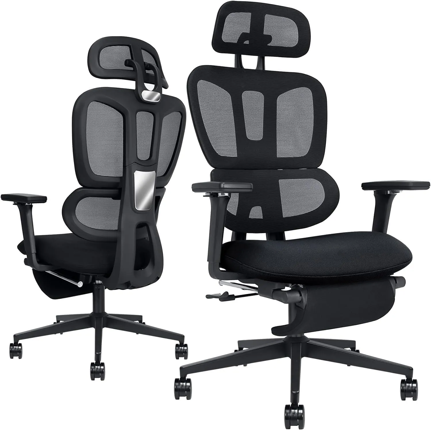 Ergonomic Office Chair with Foot Rest, High Back Computer Office Chair with Dynamic Lumbar Support, 2D Headrest, 4D Armrest, Sponge Seat, Mesh Home Office Desk Chair for Adults, Black