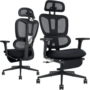 Ergonomic Office Chair with Foot Rest, High Back Computer Office Chair with Dynamic Lumbar Support, 2D Headrest, 4D Armrest, Sponge Seat, Mesh Home Office Desk Chair for Adults, Black