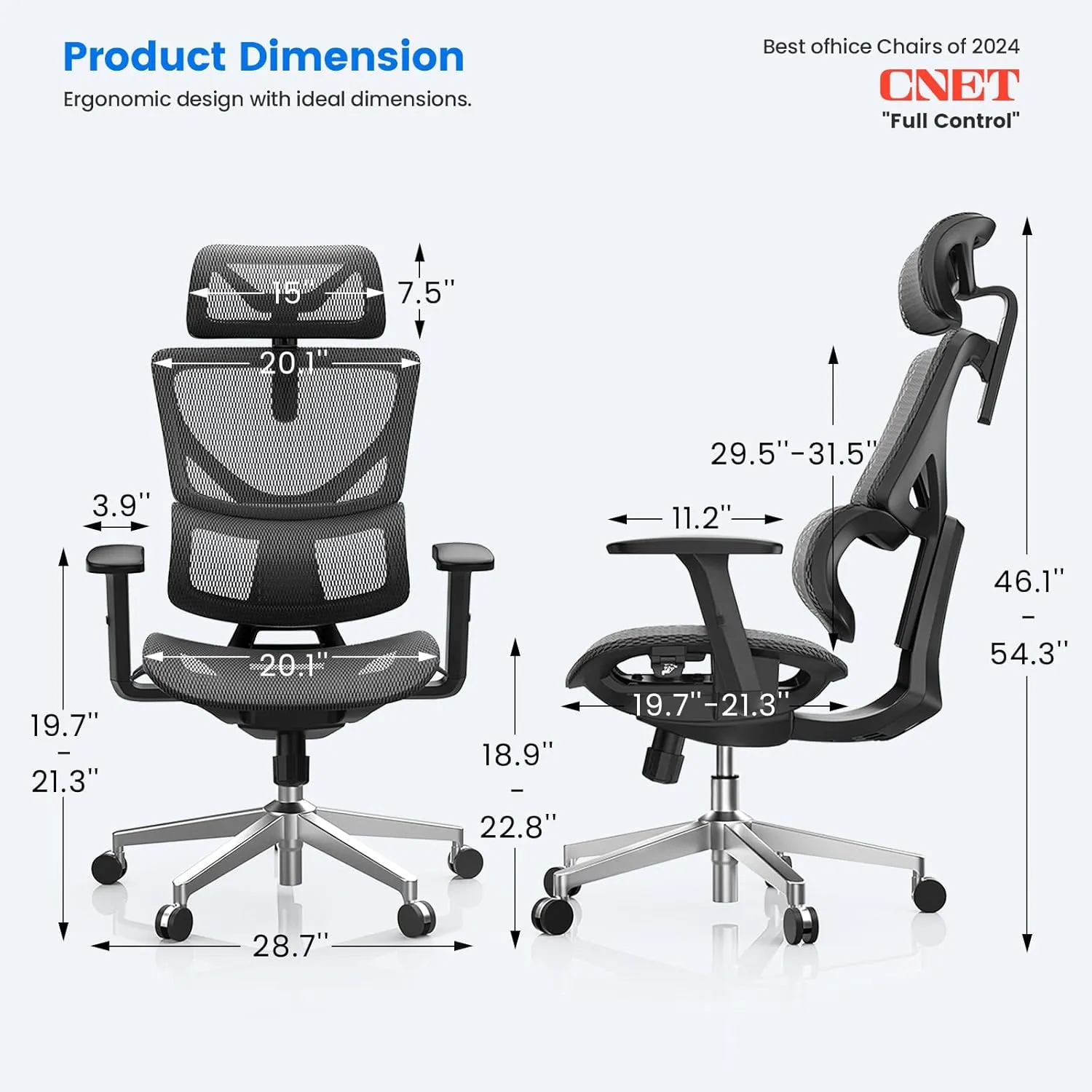 Ergonomic Office Chair with WireControl™ Mechanism, 4-Position Adjustable Backrest, C-Shaped Dynamic Lumbar Support, Soft & Breathable Korean Mesh, 3D Soft Armrests(Ergo Upgrade 518)