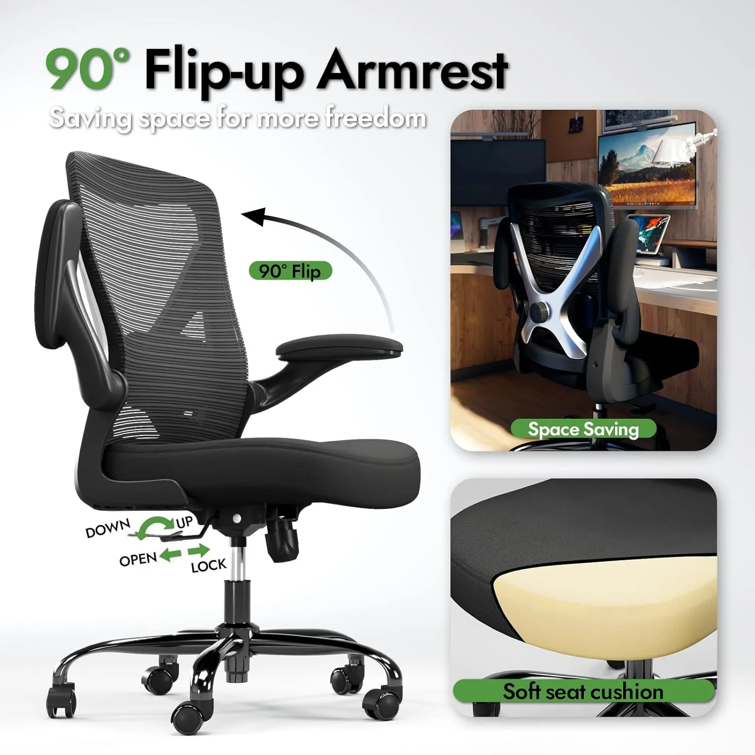 Ergonomic Office Chair - X-Shaped Computer Desk Comfy, Gaming, Mesh With Lumbar Support for Long Hours (Black Silver)