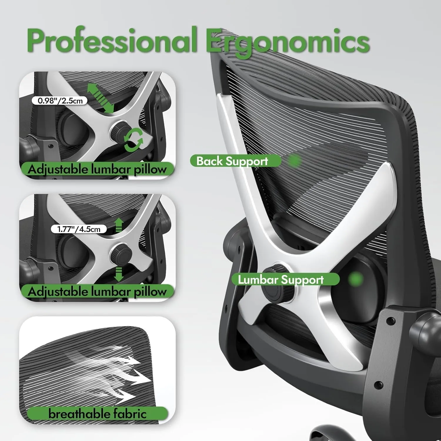 Ergonomic Office Chair - X-Shaped Computer Desk Comfy, Gaming, Mesh With Lumbar Support for Long Hours (Black Silver)