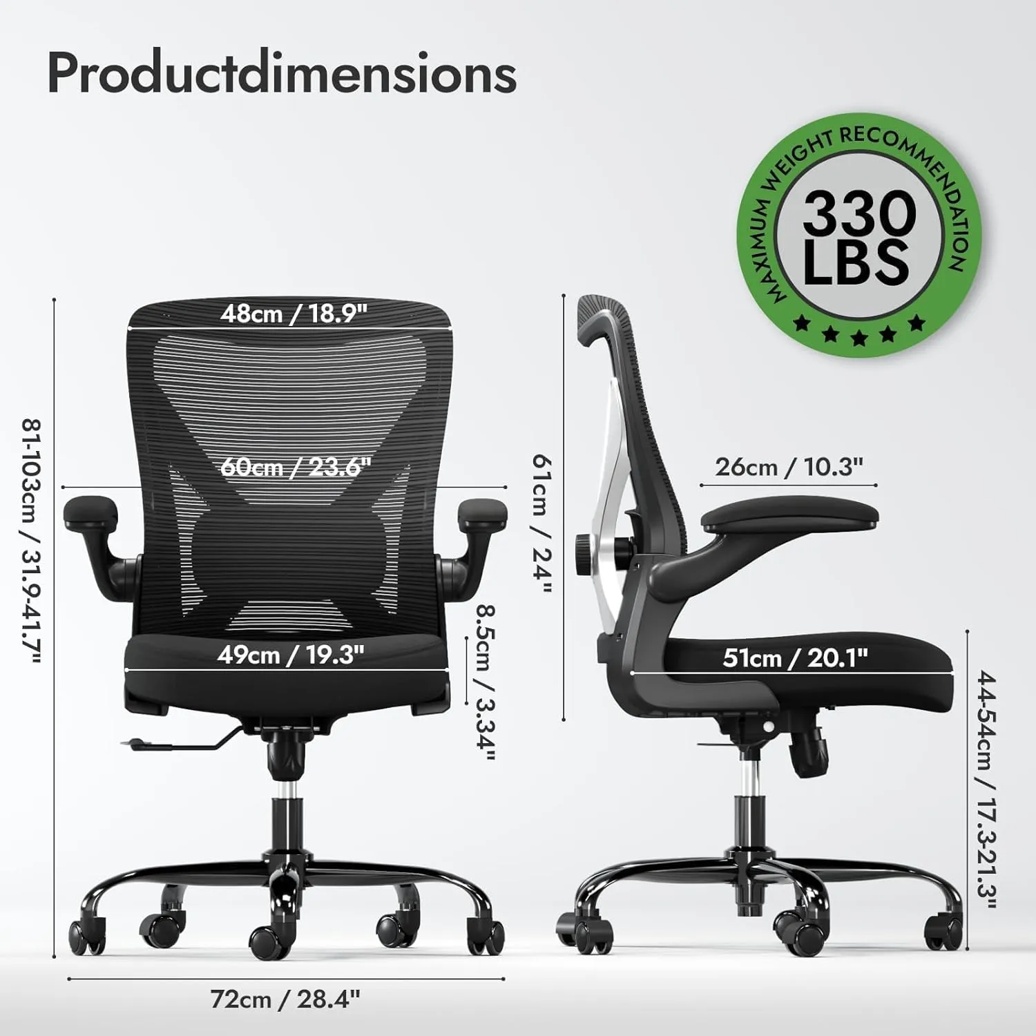 Ergonomic Office Chair - X-Shaped Computer Desk Comfy, Gaming, Mesh With Lumbar Support for Long Hours (Black Silver)