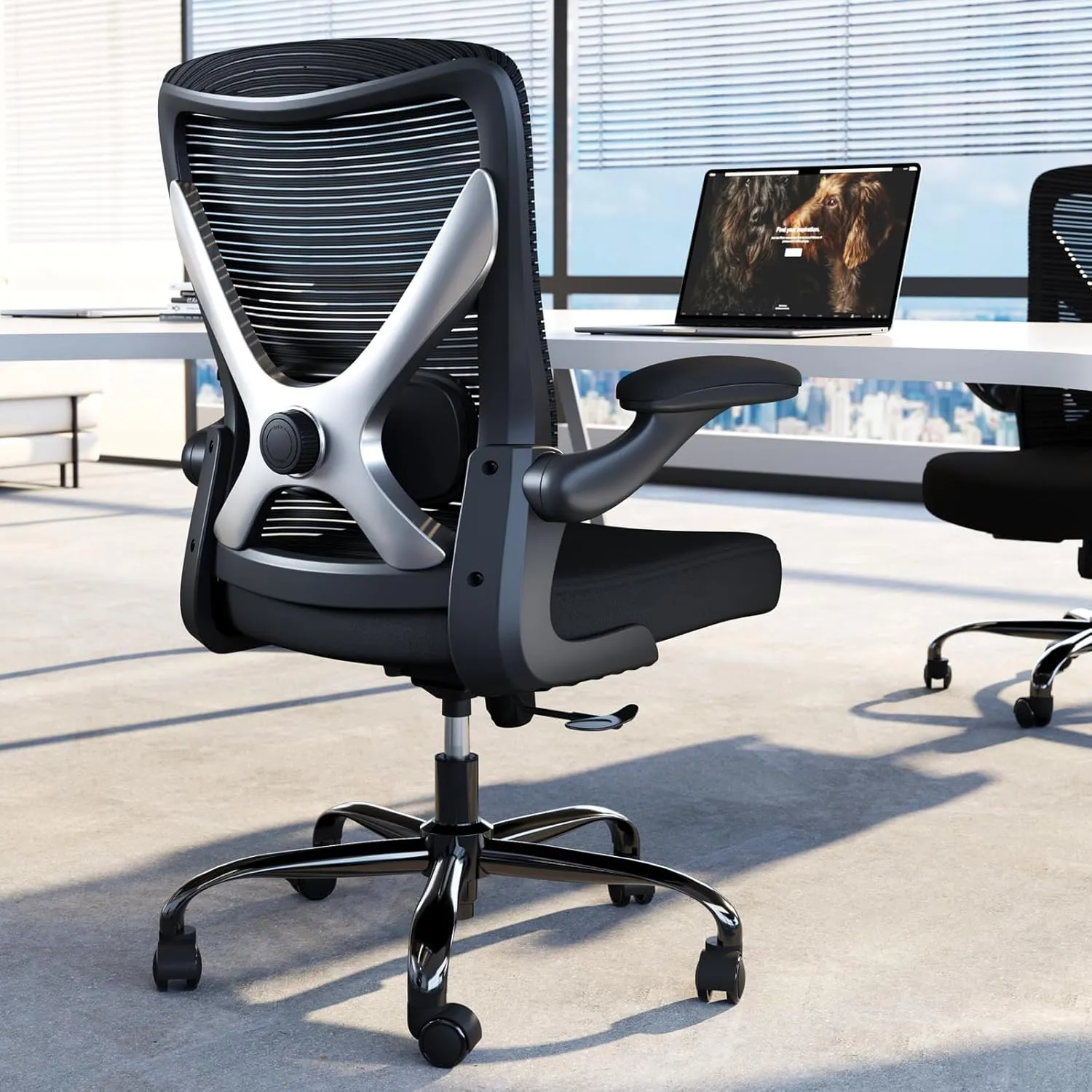 Ergonomic Office Chair - X-Shaped Computer Desk Comfy, Gaming, Mesh With Lumbar Support for Long Hours (Black Silver)