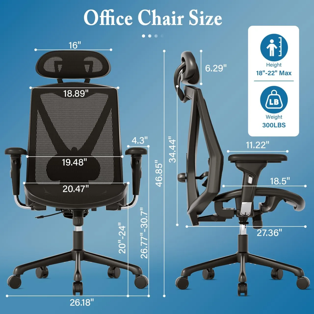 Ergonomic Office Chair,High-Back Swivel Computer Gaming Desk Chair with Adjustable Armrests and Lumbar Support,Home Office Chair with Breathable Mesh Backrest,3-Gear Tilt