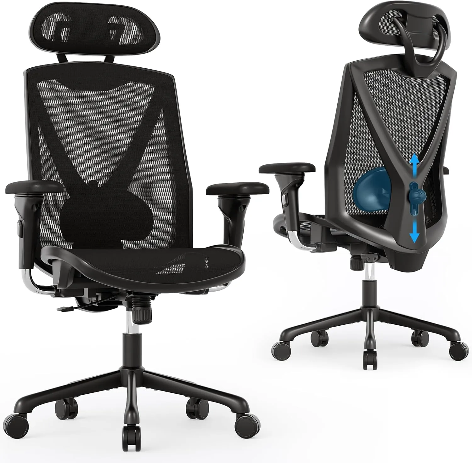 Ergonomic Office Chair,High-Back Swivel Computer Gaming Desk Chair with Adjustable Armrests and Lumbar Support,Home Office Chair with Breathable Mesh Backrest,3-Gear Tilt
