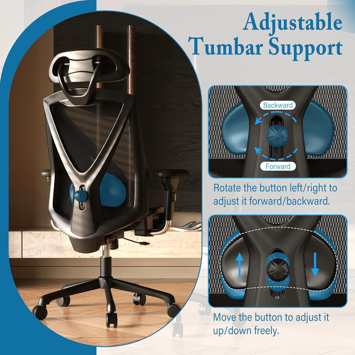Ergonomic Office Chair,High-Back Swivel Computer Gaming Desk Chair with Adjustable Armrests and Lumbar Support,Home Office Chair with Breathable Mesh Backrest,3-Gear Tilt
