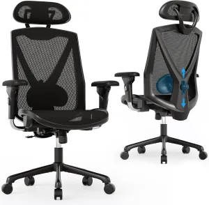 Ergonomic Office Chair,High-Back Swivel Computer Gaming Desk Chair with Adjustable Armrests and Lumbar Support,Home Office Chair with Breathable Mesh Backrest,3-Gear Tilt