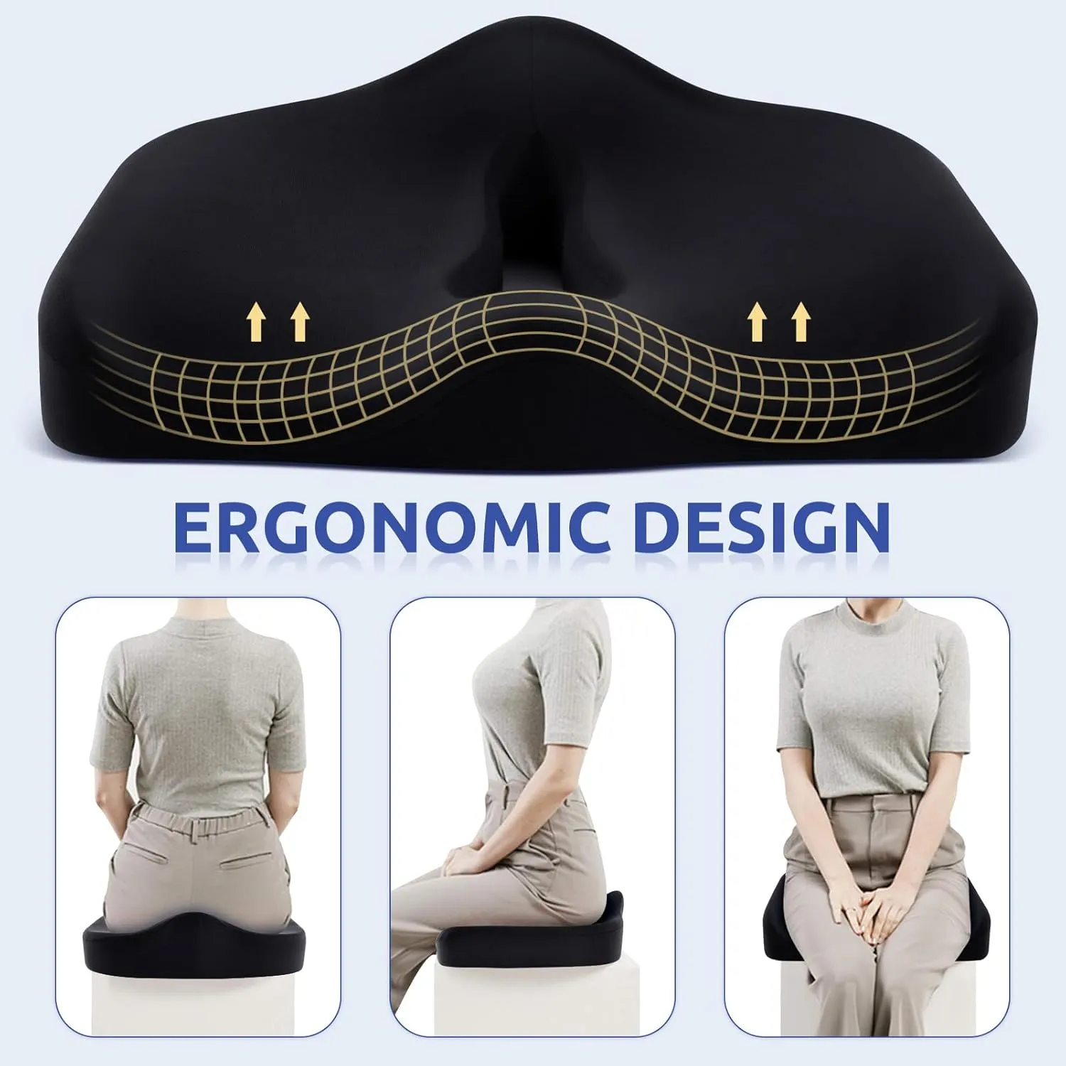 Ergonomic Office Seat Cushion for Tailbone Pressure Relief - Memory Foam Seat Pad for Comfort & Posture Improvement - Ideal for Office Chair,Desk Chairs,Car Seats,Wheelchairs,Home&Office Use(Black)