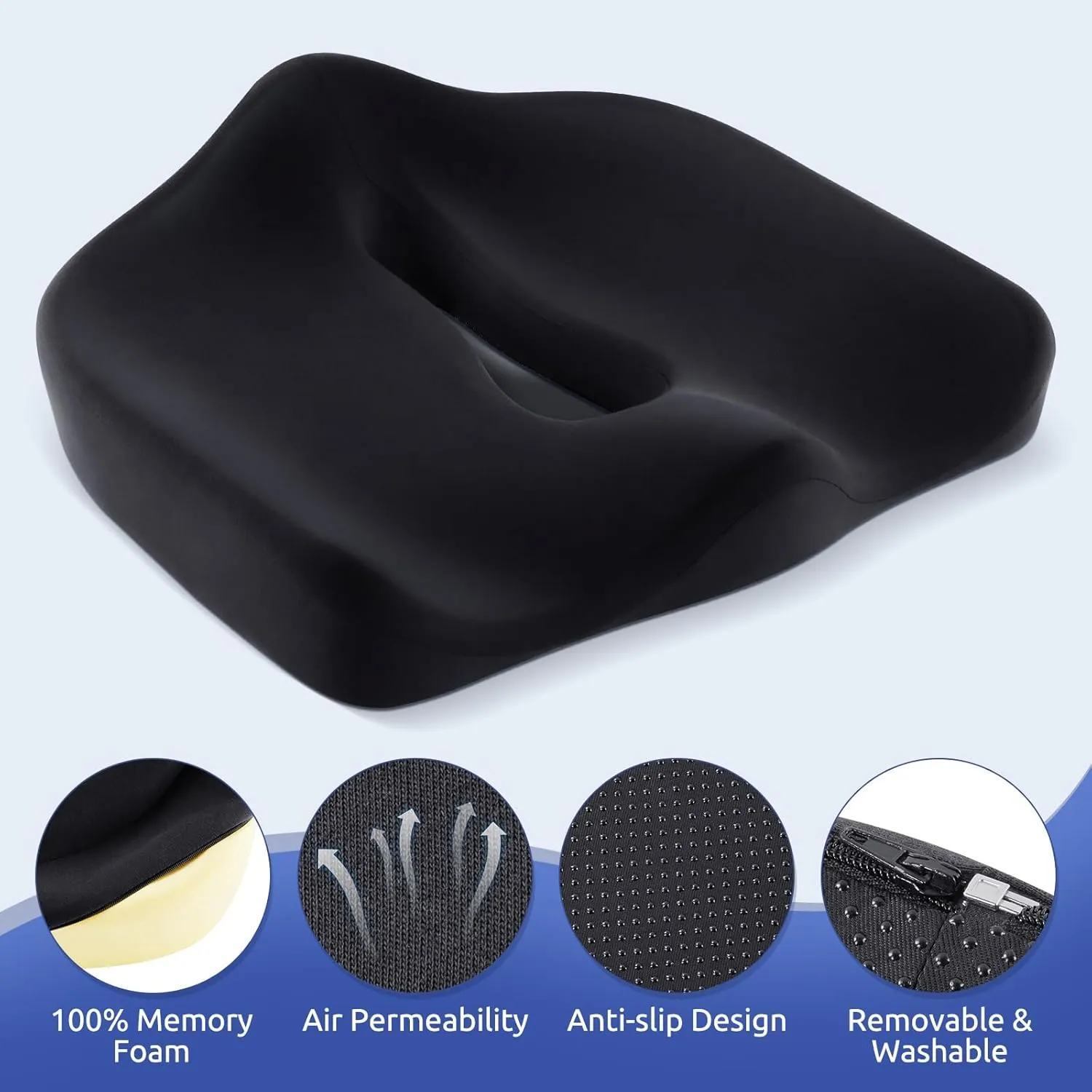 Ergonomic Office Seat Cushion for Tailbone Pressure Relief - Memory Foam Seat Pad for Comfort & Posture Improvement - Ideal for Office Chair,Desk Chairs,Car Seats,Wheelchairs,Home&Office Use(Black)
