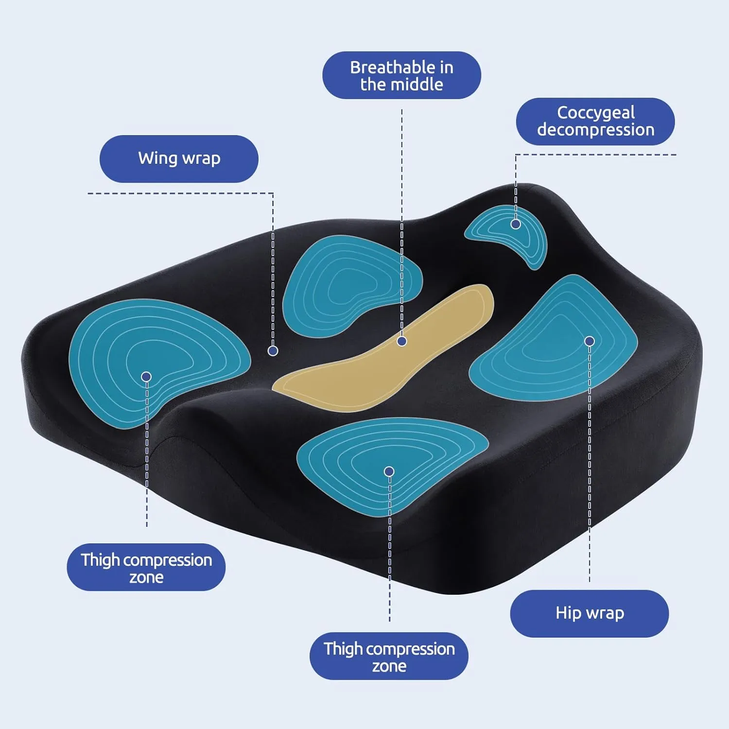 Ergonomic Office Seat Cushion for Tailbone Pressure Relief - Memory Foam Seat Pad for Comfort & Posture Improvement - Ideal for Office Chair,Desk Chairs,Car Seats,Wheelchairs,Home&Office Use(Black)