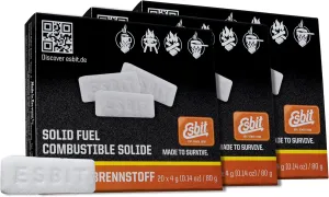 Esbit 4g Solid Fuel Tablets for Backpacking & Camping Stoves & Grills, 1300-Degree Smokeless Emergency Fire Starter Squares, 60 Pack