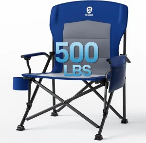 EVER ADVANCED Oversized Folding Camping Chair for Adults, Heavy Duty Lawn Chair with Side Pockets, Portable Collapsible Quad Chair for Outside, Support Up to 500lbs