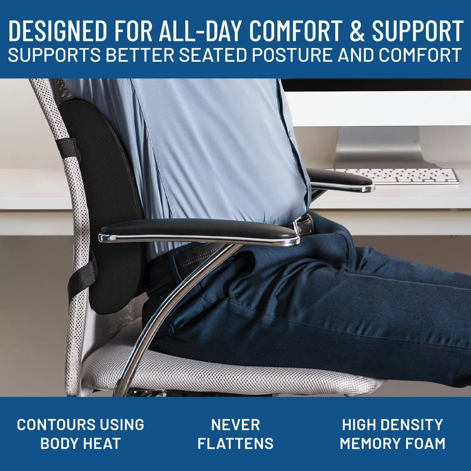 Everlasting Comfort Lumbar Support Pillow for Office Chair - FSA/HSA Eligible Back Support Cushion for Chair, Car - Memory Foam Lumbar Pillow Promotes Better Posture