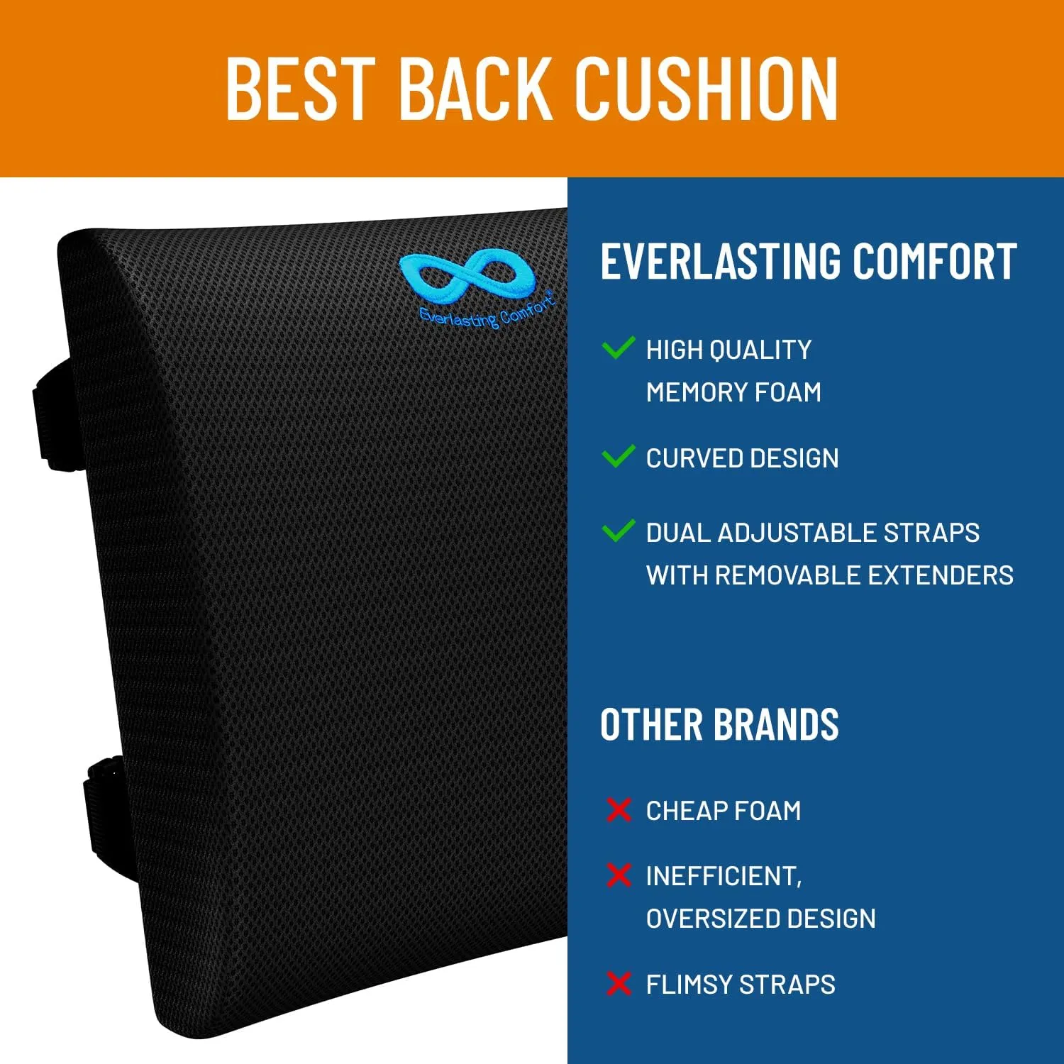 Everlasting Comfort Lumbar Support Pillow for Office Chair - FSA/HSA Eligible Back Support Cushion for Chair, Car - Memory Foam Lumbar Pillow Promotes Better Posture