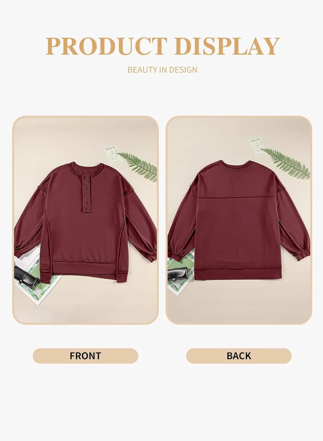 Eytino Women's Plus Size Sweatshirts Button Henley Neck Casual Long Sleeve Oversized Pullover Tops Shirts(1X-5X)