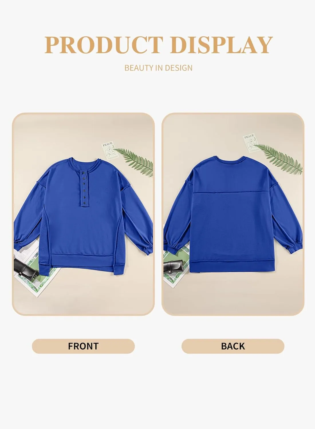 Eytino Women's Plus Size Sweatshirts Button Henley Neck Casual Long Sleeve Oversized Pullover Tops Shirts(1X-5X)