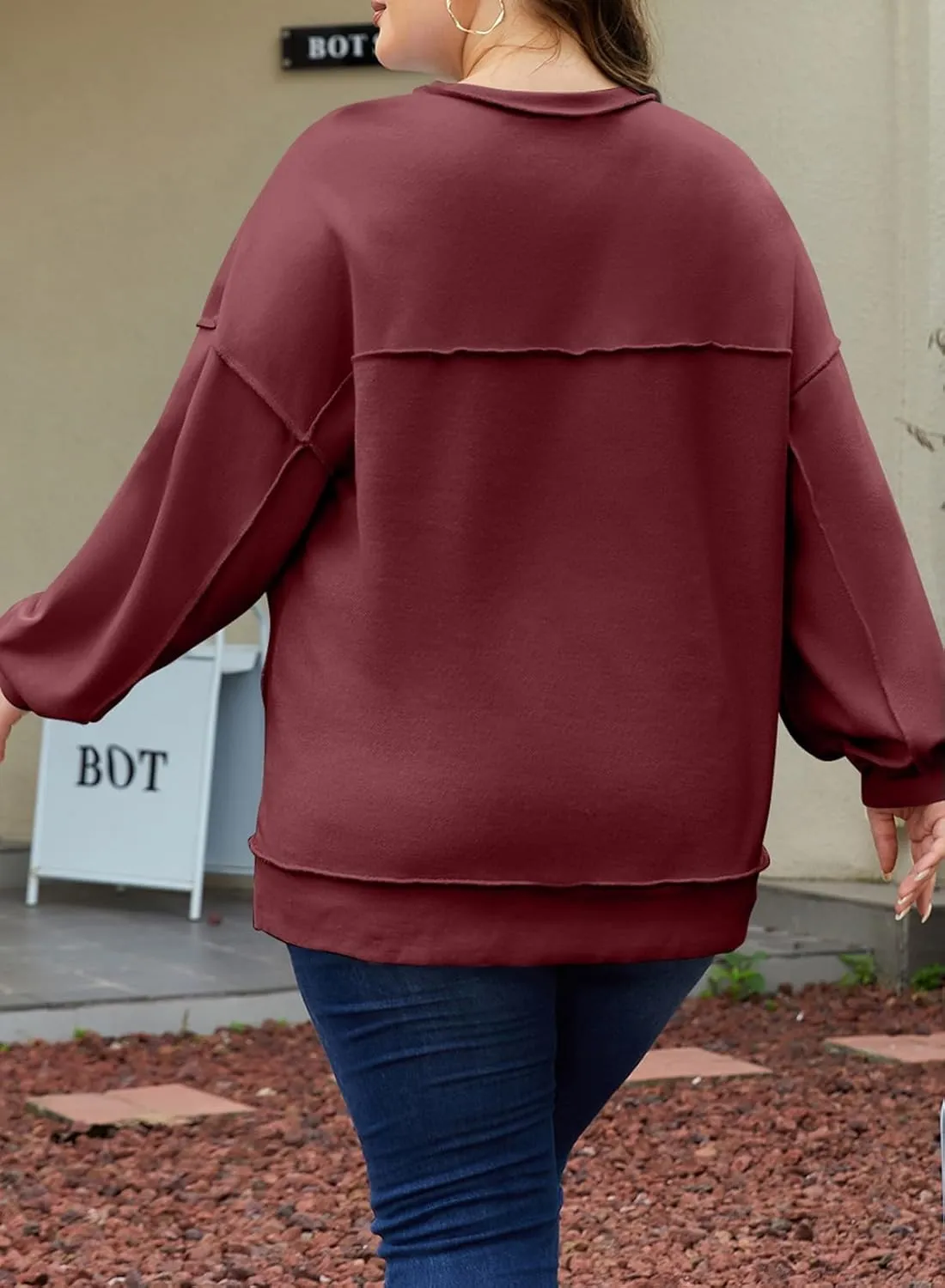 Eytino Women's Plus Size Sweatshirts Button Henley Neck Casual Long Sleeve Oversized Pullover Tops Shirts(1X-5X)