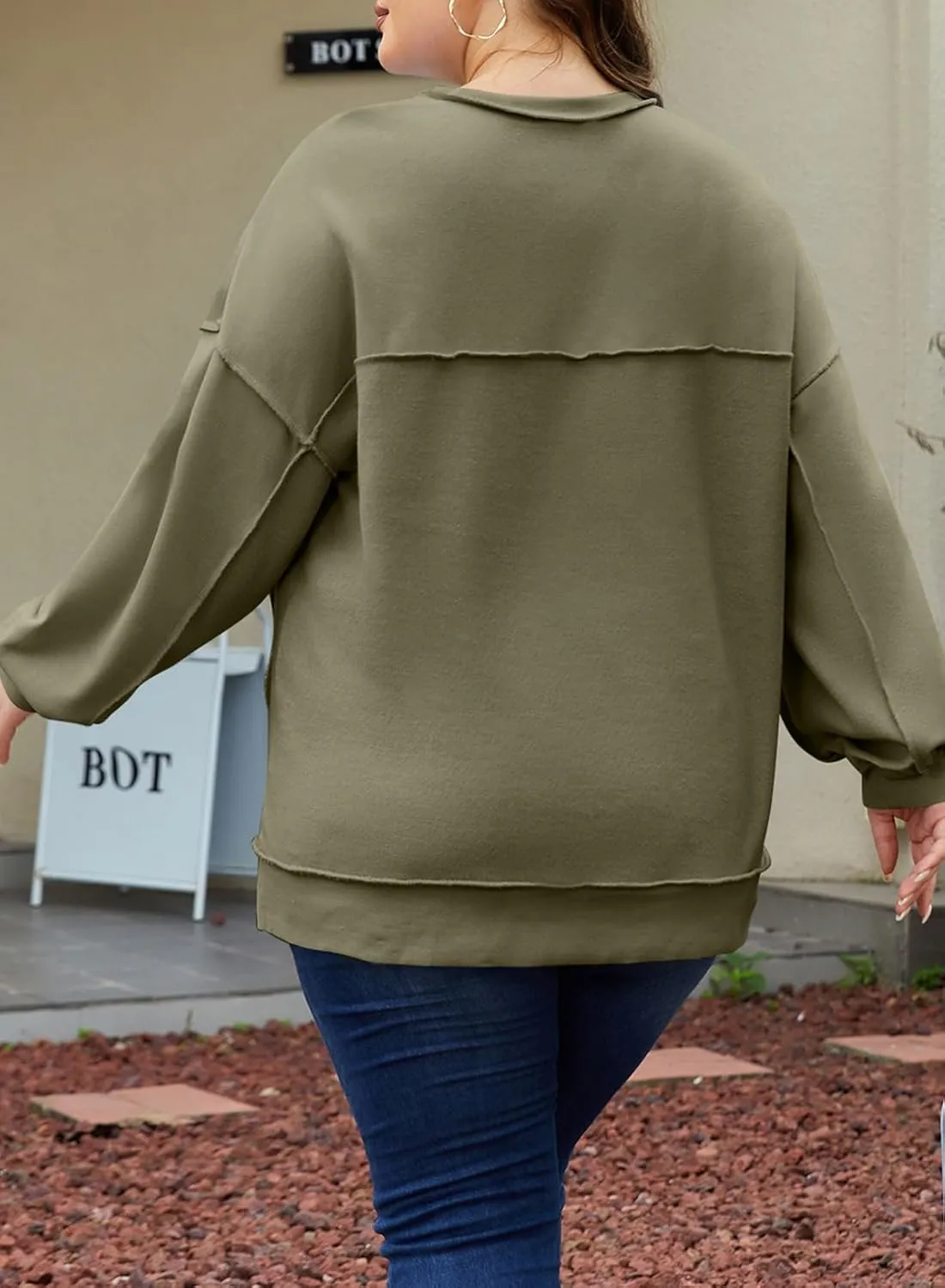 Eytino Women's Plus Size Sweatshirts Button Henley Neck Casual Long Sleeve Oversized Pullover Tops Shirts(1X-5X)