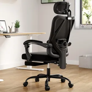 Farini Ergonomic Office Chair with Footrest, Mesh Office Desk Chair with Headrest, High Back Computer Chair with Adjustable Lumbar Support for Home Office Study Room Bedroom, Black & Black