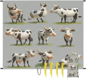 Farm Cow Beach Blanket, Sandproof Beach Mat, Adults Waterproof Quick Drying Sand Free Mat with 4 x Ground Spikes for Outdoor Travel Camping Hiking, Country Animal Cow