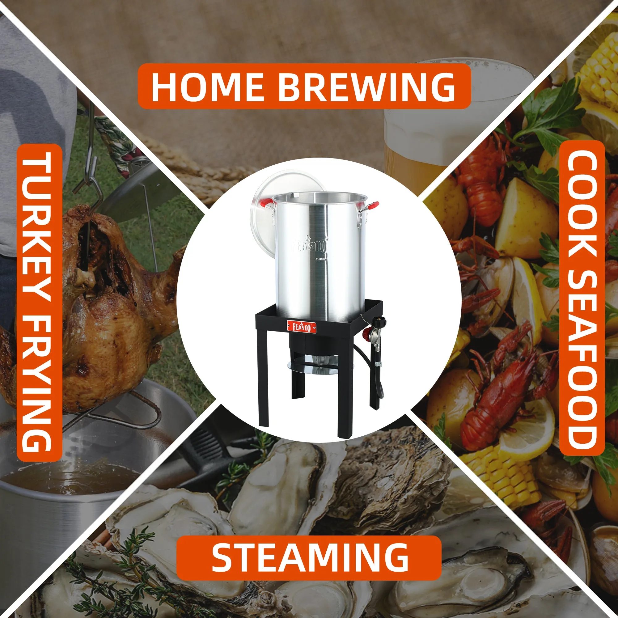 Feasto 22701A 30QT Aluminum Turkey Fryer & Fish Fryer Set  Seafood Boiler Pot 50000 BTU Propane Burner for Outdoor Cooking