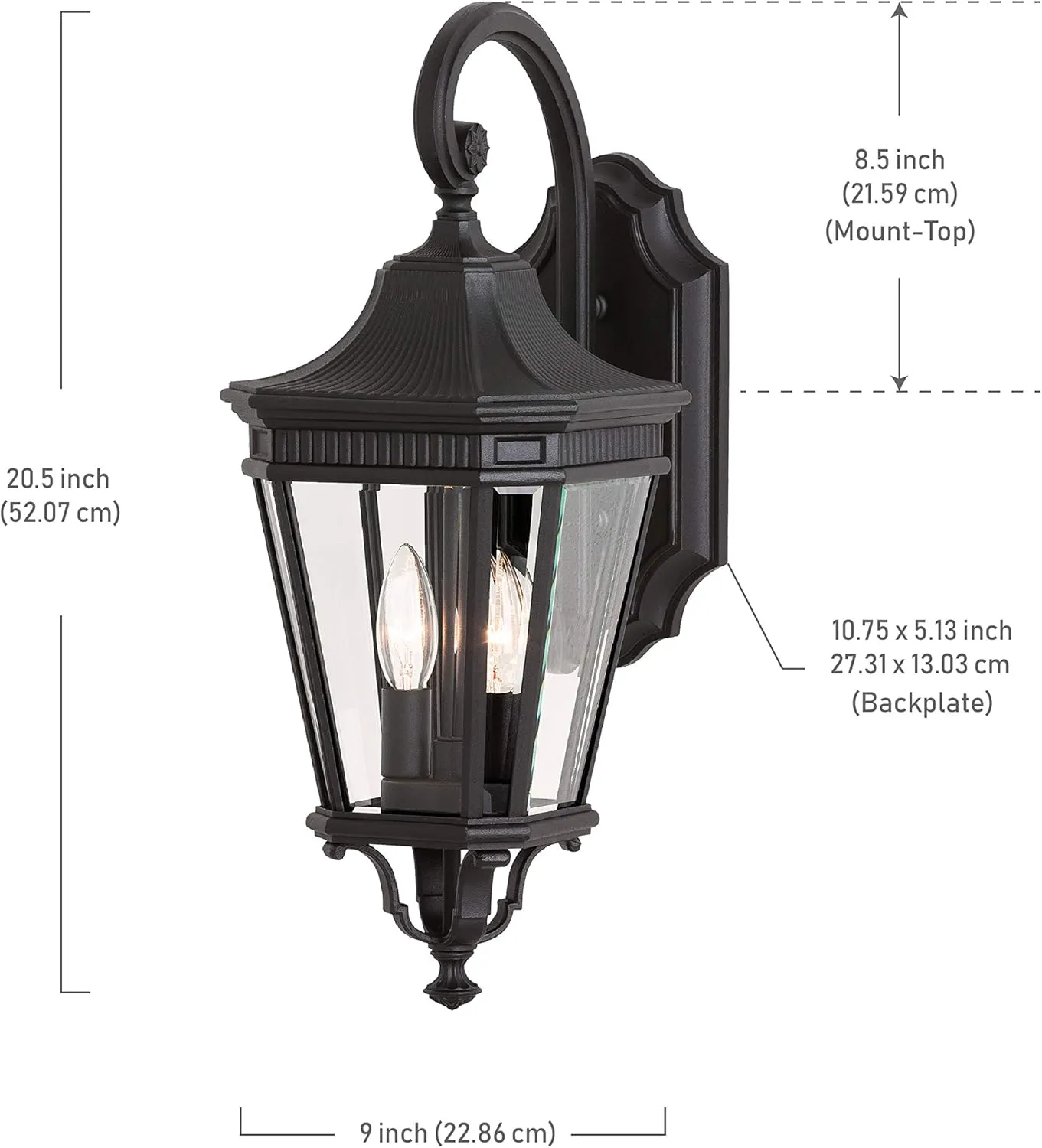 Feiss OL5401BK Cotswold Lane Outdoor Patio Lighting Wall Lantern, Black, 2-Light (9"W x 21"H) 120watts