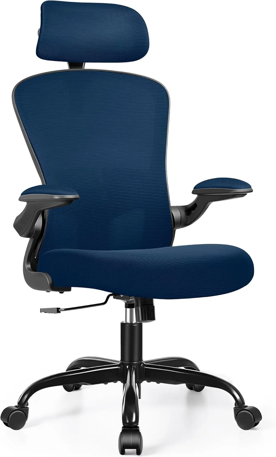 FelixKing Ergonomic Office Desk Chair with Headrest, Wheels, Adjustable Lumbar Support and Height, Swivel Comfy Task Chair with Flip-up Armrests, Ergo Mesh Backrest for Working (Navy)
