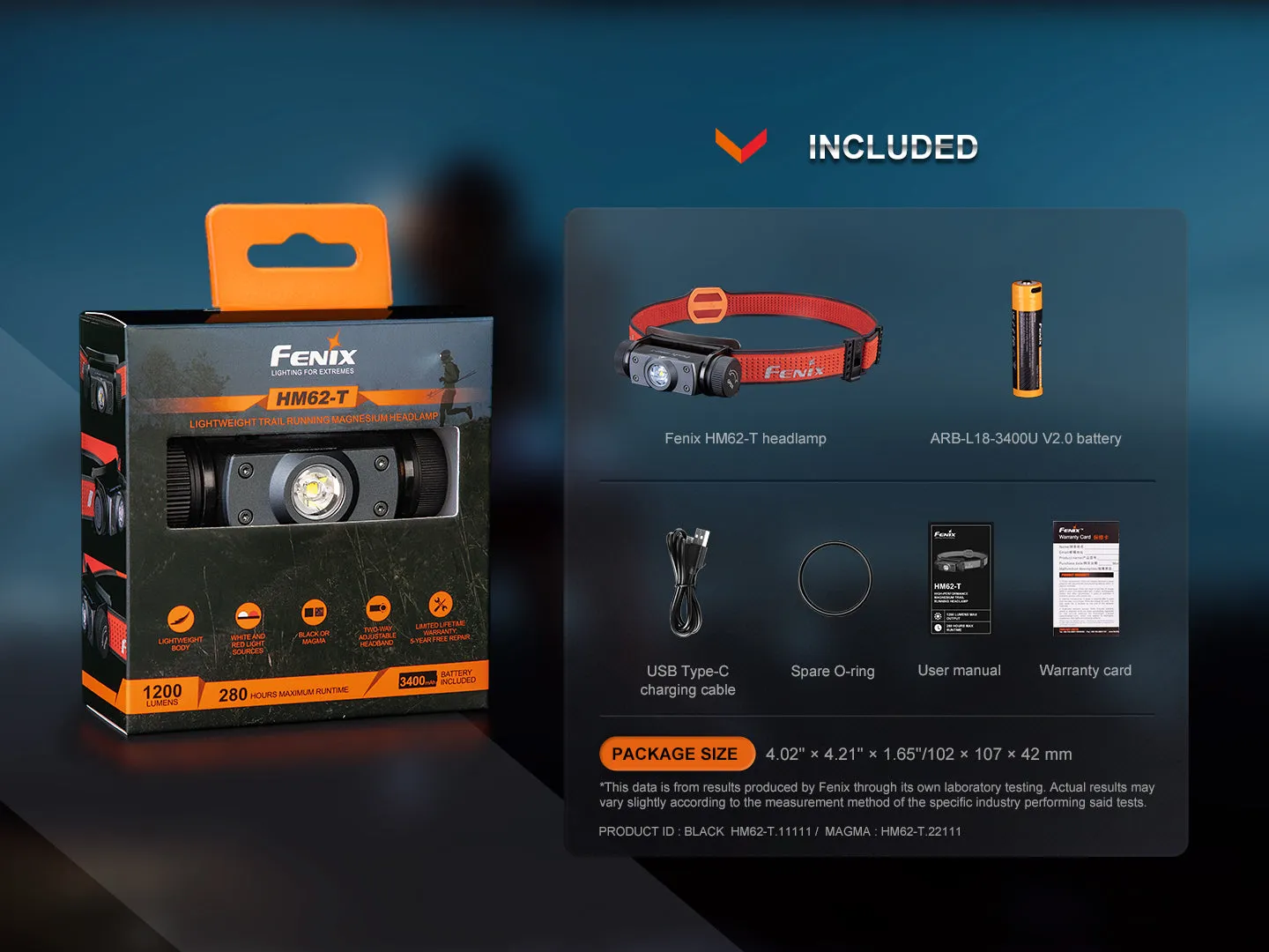 Fenix HM62-T Lightweight Trail Running Headlamp -- OPEN BOX