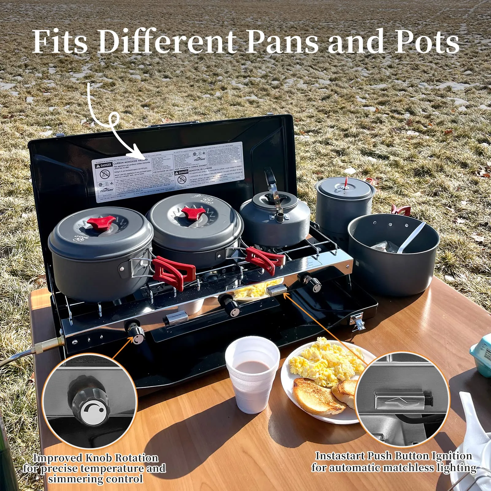 FINEFLAME Portable 3-Burner Camping Stove