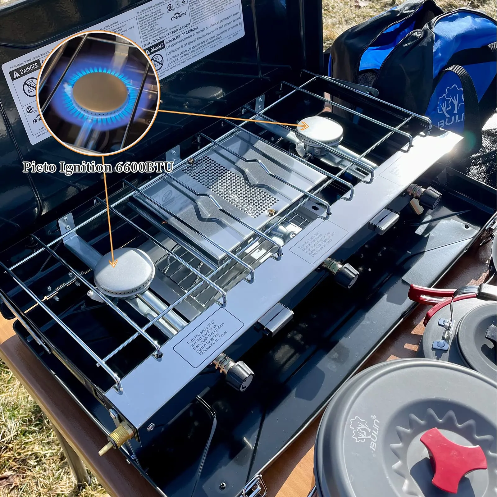 FINEFLAME Portable 3-Burner Camping Stove