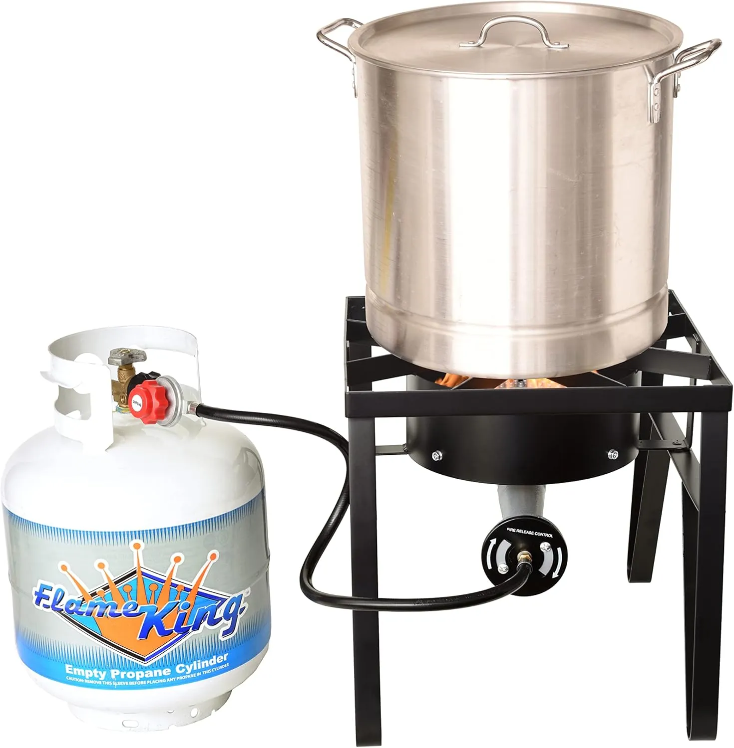Flame King Heavy Duty 200K BTU, 0-20 PSI, Propane Gas Single Burner Bayou Cooker Outdoor Stove for Home Brewing, Turkey Fry, Maple Syrup Prep, Cajun Cooking, Black