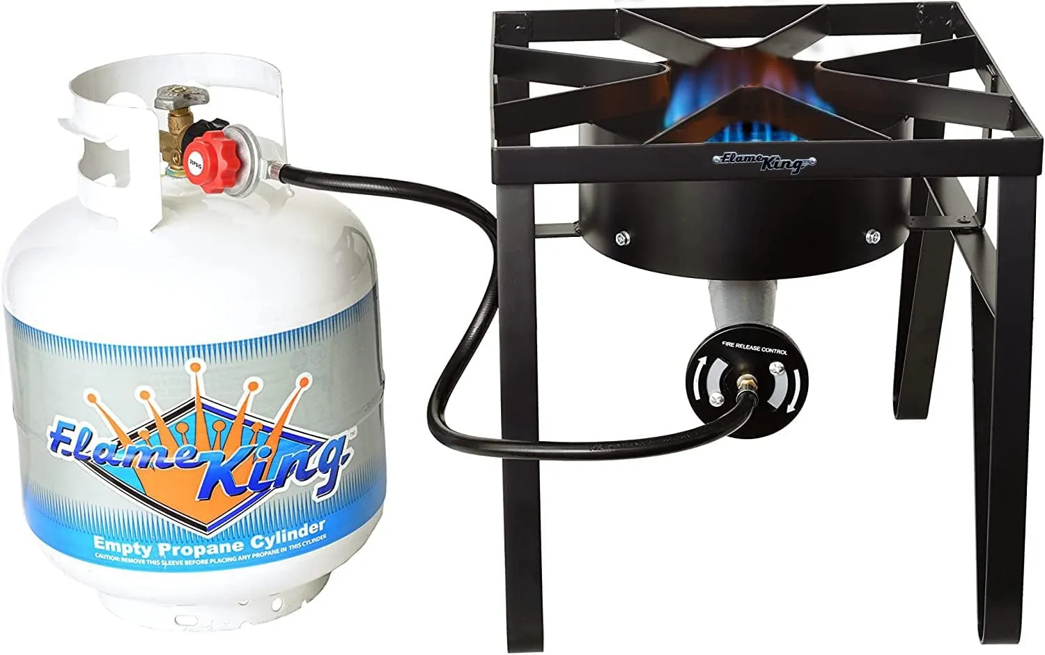 Flame King Heavy Duty 200K BTU, 0-20 PSI, Propane Gas Single Burner Bayou Cooker Outdoor Stove for Home Brewing, Turkey Fry, Maple Syrup Prep, Cajun Cooking, Black