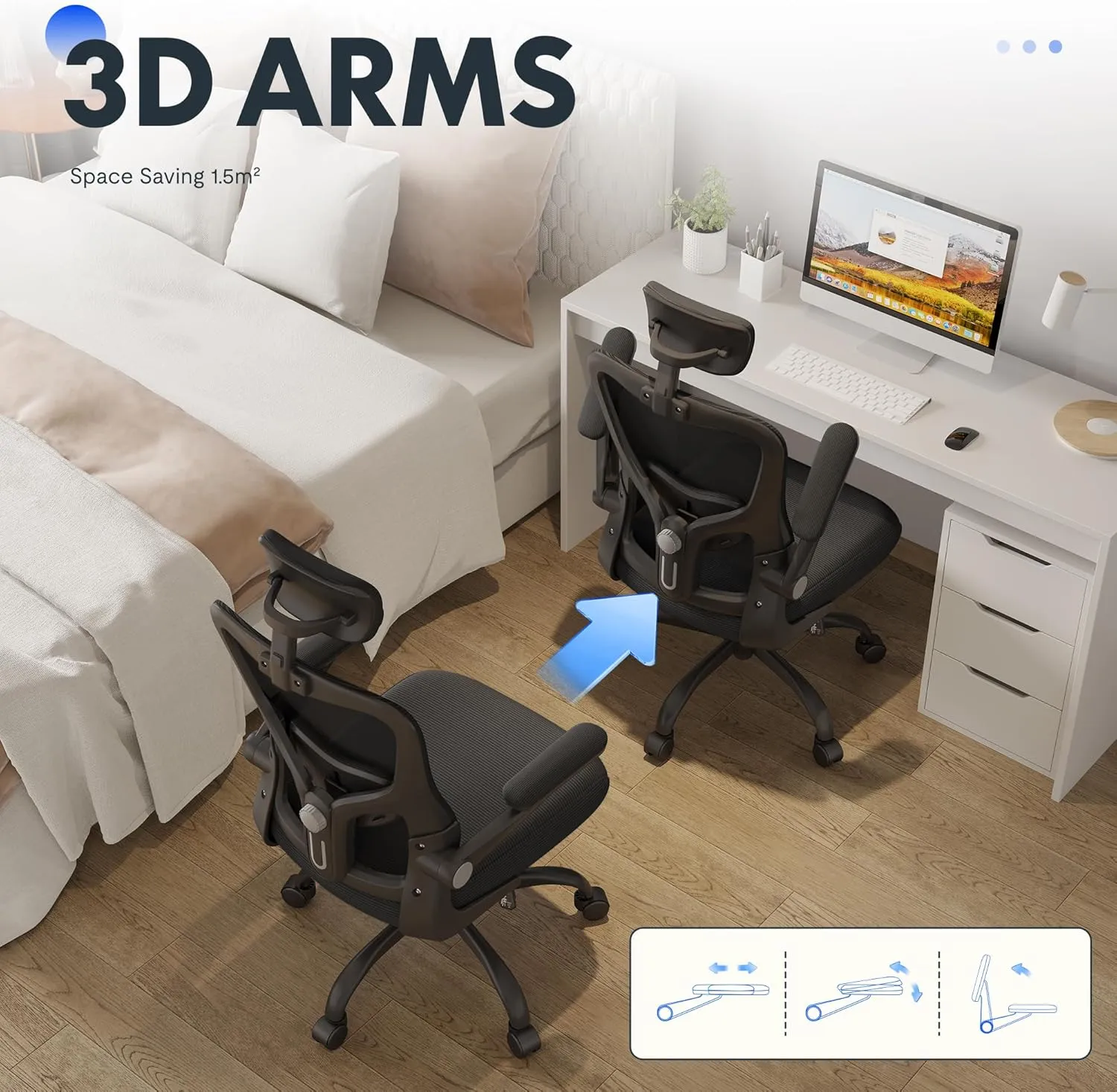 FLEXISPOT Ergonomic Office Chairs Mesh Computer Desk Chair with 3D Flip-up Armrests Adjustable Headrest and Lumbar Support Comfy High Back Rolling Task Chair with Swivel Wheels,Obsidian