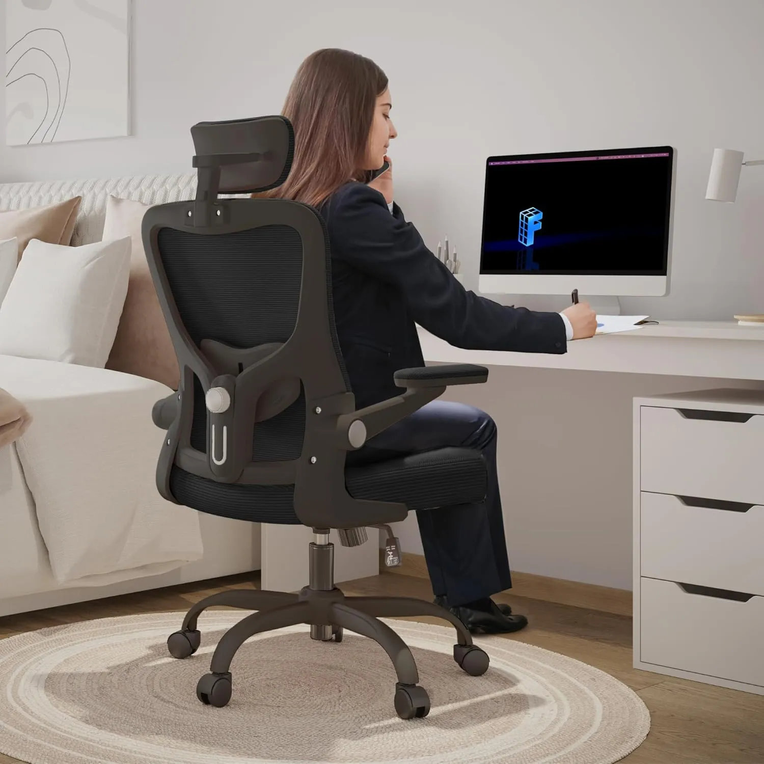 FLEXISPOT Ergonomic Office Chairs Mesh Computer Desk Chair with 3D Flip-up Armrests Adjustable Headrest and Lumbar Support Comfy High Back Rolling Task Chair with Swivel Wheels,Obsidian