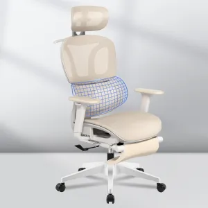 FLEXISPOT ErgoX-S Big and Tall Mesh Office Chair, Computer Desk Chair Adjustable Swivel Chair with Footrest Lumbar Support Headrest and 360°Rotation for Home Office, Cream Mesh