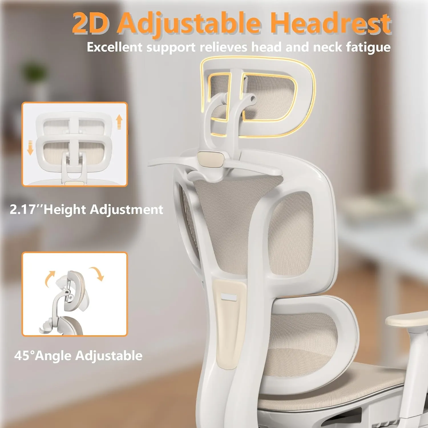 FLEXISPOT ErgoX-S Big and Tall Mesh Office Chair, Computer Desk Chair Adjustable Swivel Chair with Footrest Lumbar Support Headrest and 360°Rotation for Home Office, Cream Mesh