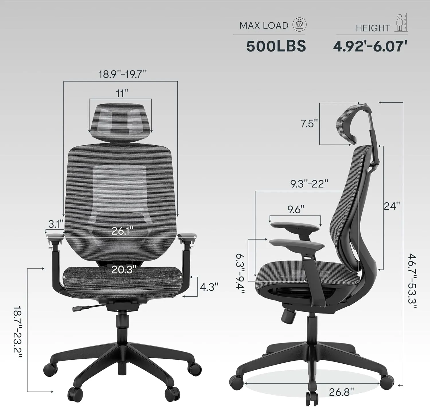 FLEXISPOT OC6 Big and Tall Office Chair Heavy Duty,4D Armrest Mesh Ergonomic Home Office Chair with High Back,Lumbar Support,Tilt Function,360°Swivel Wheels and Footrest(Dark Grey)