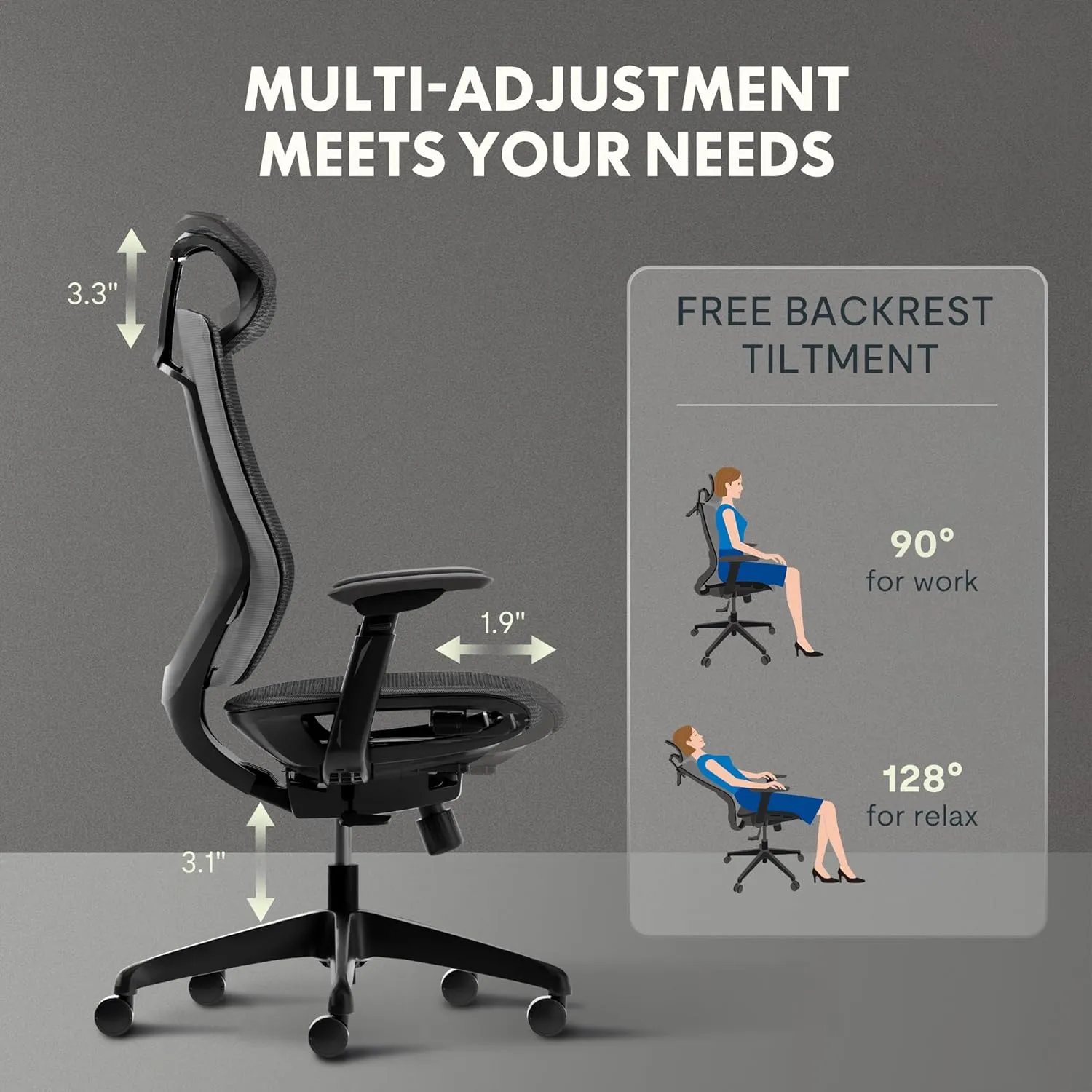 FLEXISPOT Upgraded OC6 Big and Tall Office Chair Heavy Duty,4D Armrest Mesh Ergonomic Home Office Chair with High Back,Lumbar Support,Tilt Function,and 360°Swivel Wheels(Dark Grey)