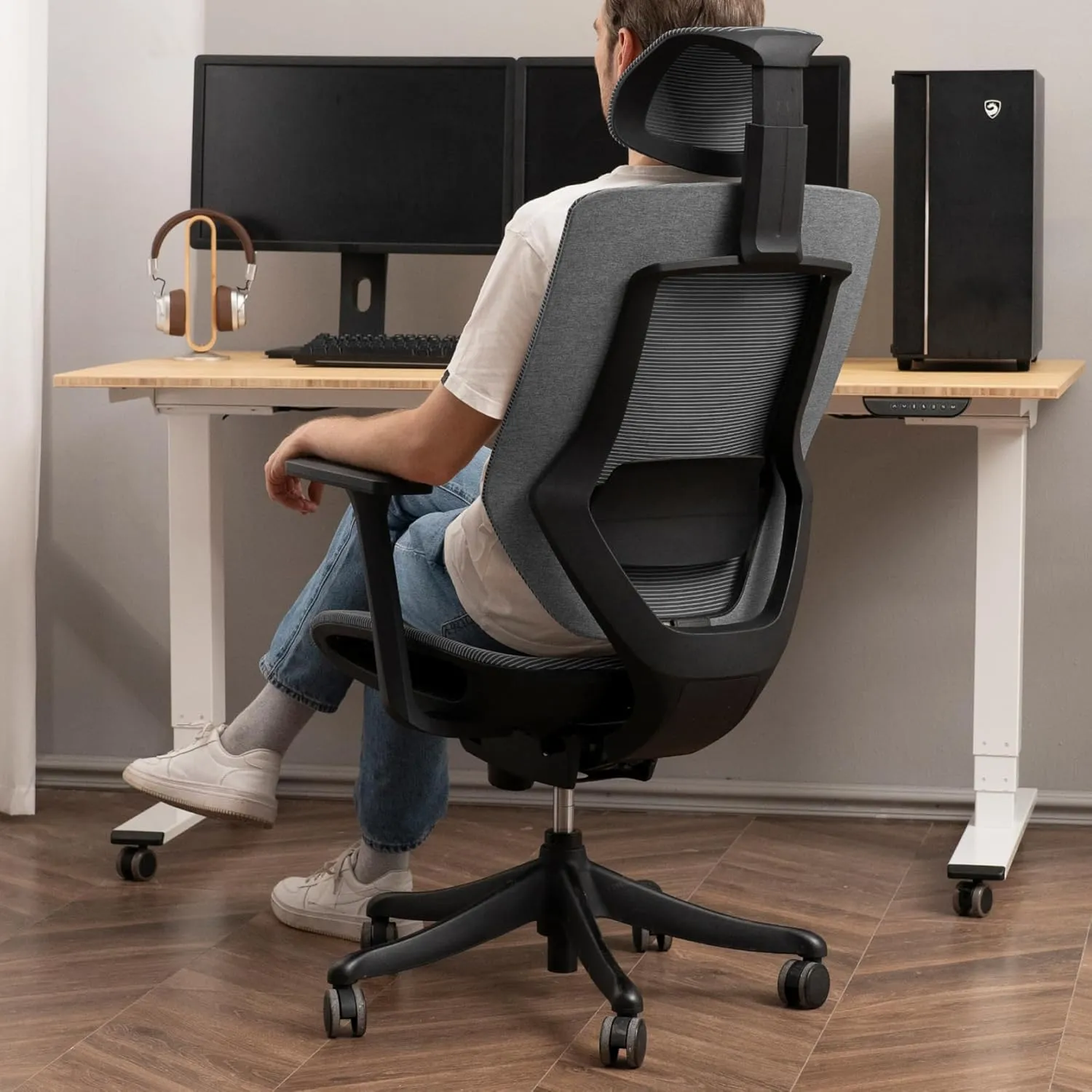 FLEXISPOT Upgraded OC6 Big and Tall Office Chair Heavy Duty,4D Armrest Mesh Ergonomic Home Office Chair with High Back,Lumbar Support,Tilt Function,and 360°Swivel Wheels(Dark Grey)