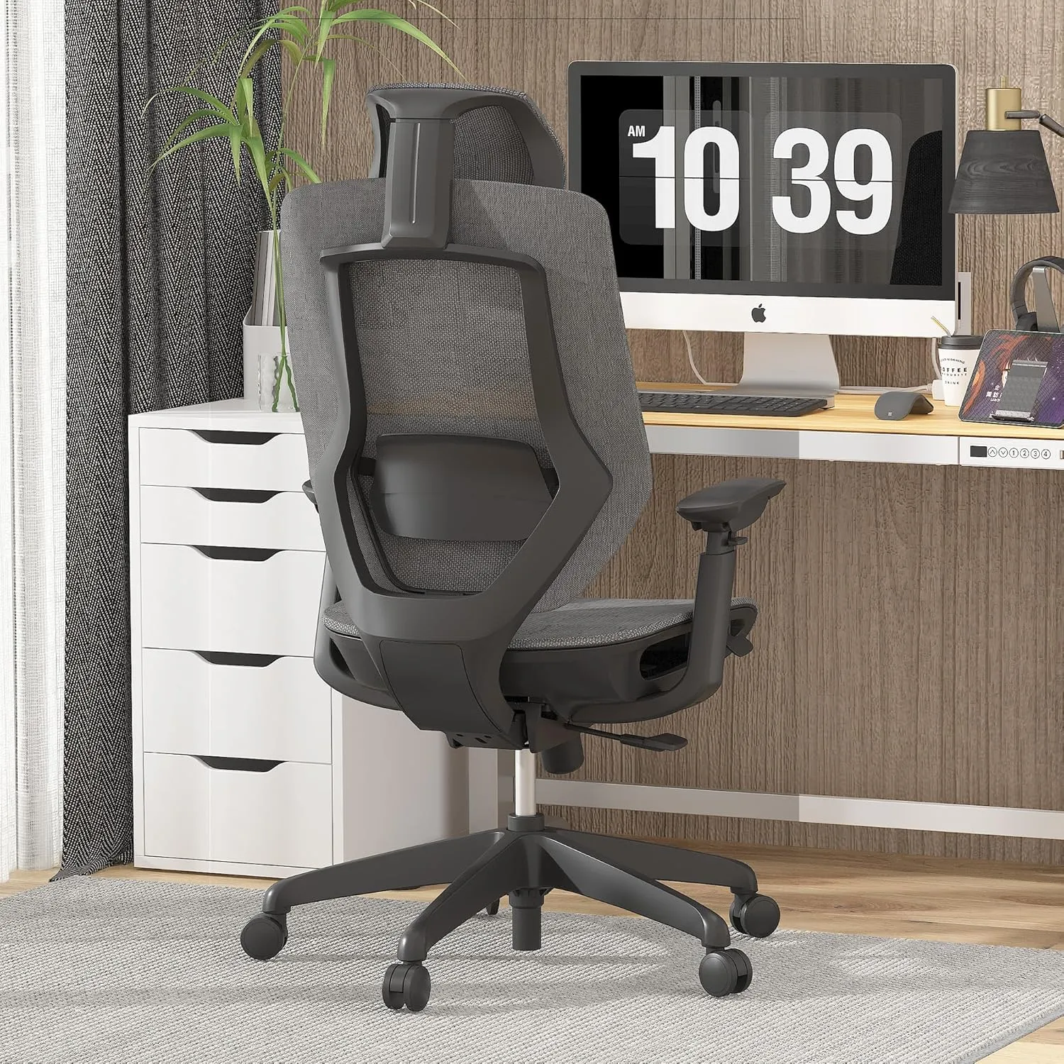 FLEXISPOT Upgraded OC6 Big and Tall Office Chair Heavy Duty,4D Armrest Mesh Ergonomic Home Office Chair with High Back,Lumbar Support,Tilt Function,and 360°Swivel Wheels(Dark Grey)