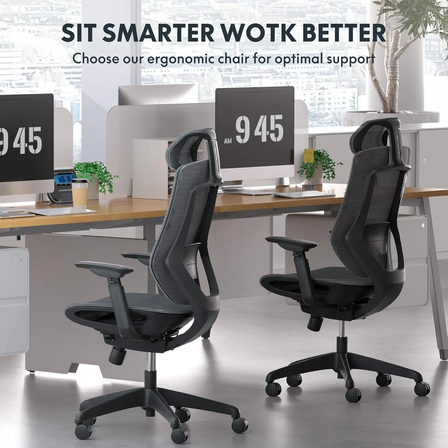 FLEXISPOT Upgraded OC6 Big and Tall Office Chair Heavy Duty,4D Armrest Mesh Ergonomic Home Office Chair with High Back,Lumbar Support,Tilt Function,and 360°Swivel Wheels(Dark Grey)