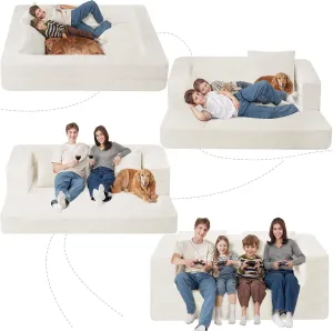 Folding Bean Bag Chair for Adults,3-in-1 Bean Bag Couch Faux Fur Floor Sofa Large Beanbag Convertible Bean Bag Sofa Bed with Pillow,Bedroom,Living Room(Large,Milky White)
