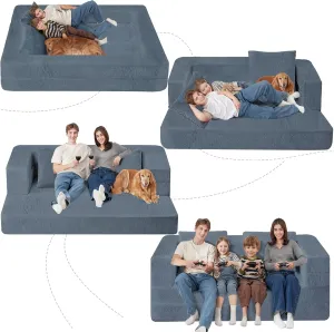 Folding Bean Bag Chair for Adults,3-in-1 Bean Bag Couch Faux Fur Floor Sofa Large Foam Beanbag Convertible Bean Bag Sofa Bed with Pillow in Bedroom,Living Room,Apartment(Large,Gray)