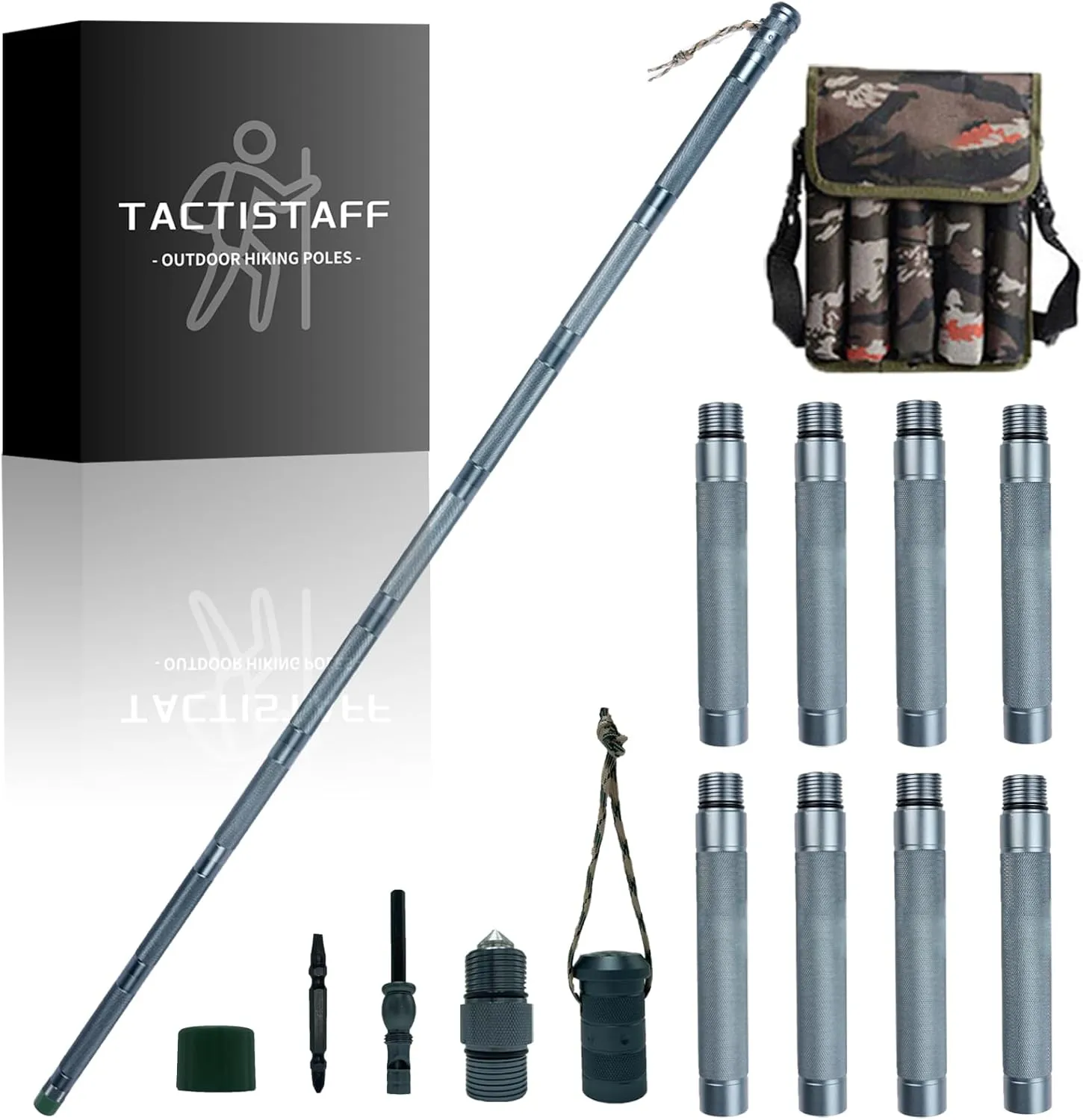 Folding Body Protective Hiking Stick - Gun Grey