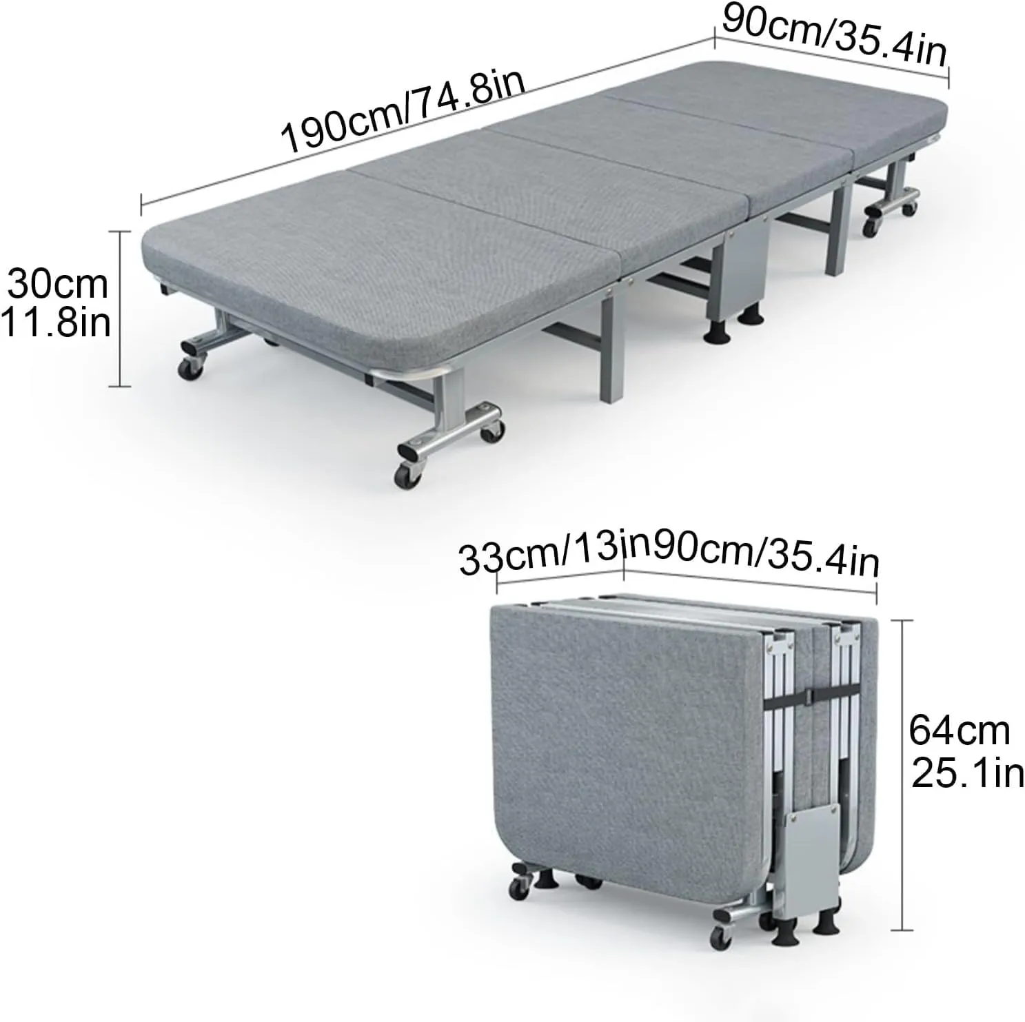 Folding Camping Bed Steel Camping Cot 6-Position Adjustment Reclining Chaise W/ 8 Wheels Lounge Chair Load 240kg Folding Cot