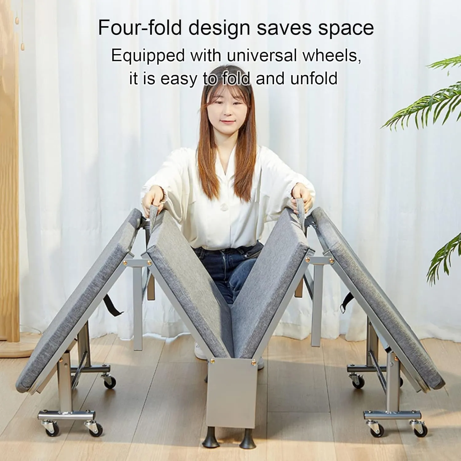 Folding Camping Bed Steel Camping Cot 6-Position Adjustment Reclining Chaise W/ 8 Wheels Lounge Chair Load 240kg Folding Cot