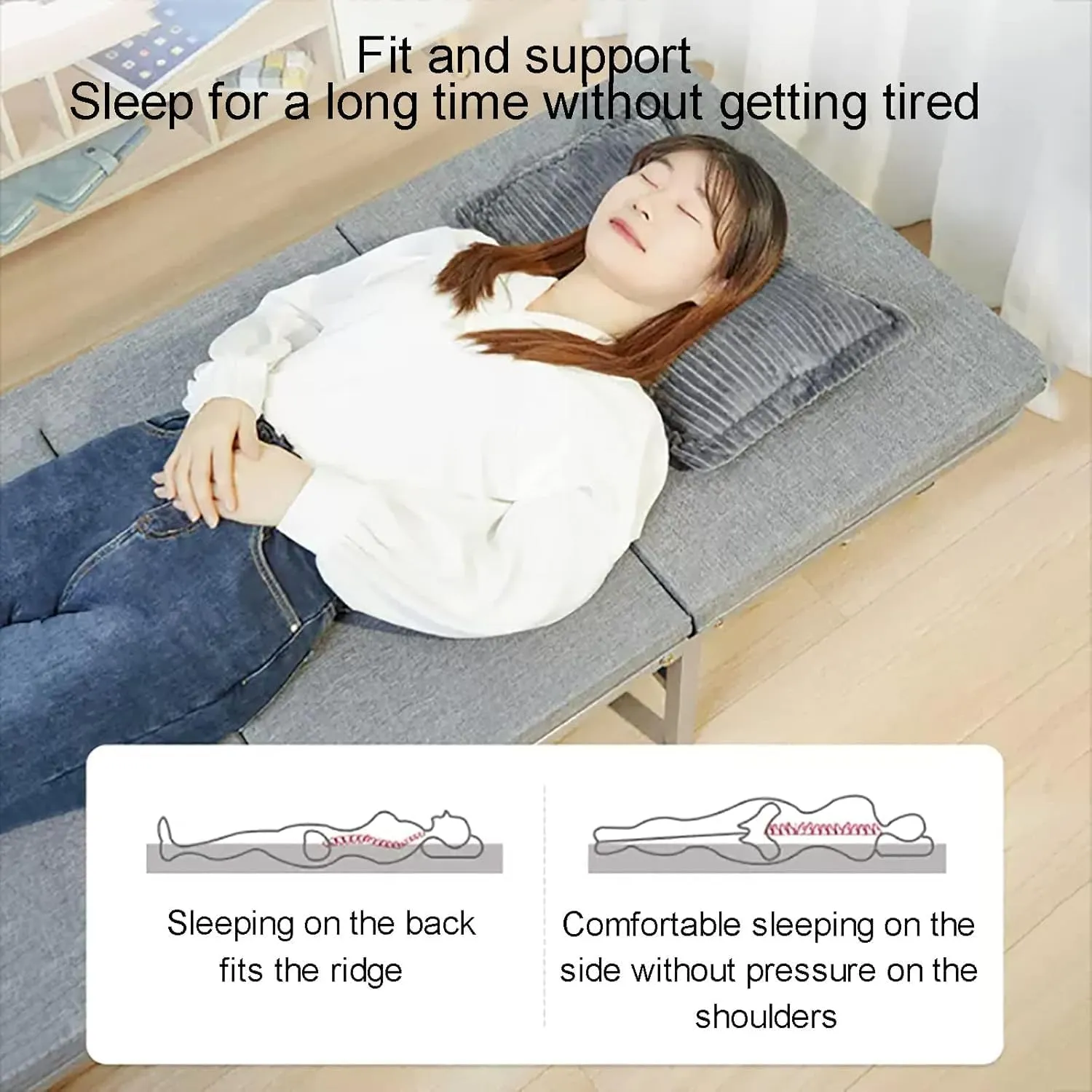 Folding Camping Bed Steel Camping Cot 6-Position Adjustment Reclining Chaise W/ 8 Wheels Lounge Chair Load 240kg Folding Cot